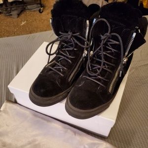 Giuseppe Zanotti Black Hightop Fur Sneakers